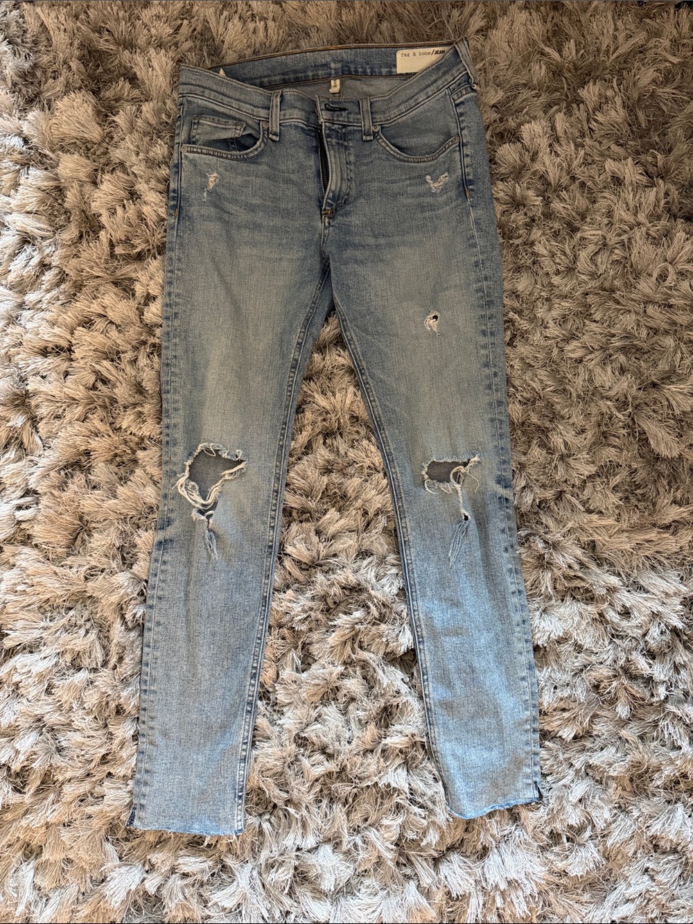 rag & bone ankle skinny light blue distressed jeans